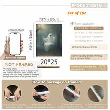 1 件秋千帆布海报 - 可怕的万圣节墙壁艺术与可爱的幽灵，带框卡通风格装饰，适合客厅、卧室或家庭办公室，室内使用，非常适合儿童房或浴室，万圣节装饰