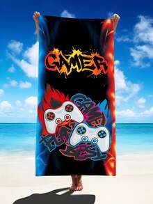 1 件视频游戏控制器沙滩巾、超大超细纤维沙滩毯、超强吸水浴巾适合旅行、游泳、潜水、冲浪、瑜伽、露营、沙滩配件夏季旅行、度假浴室装饰沙滩必需品、泳池浮球