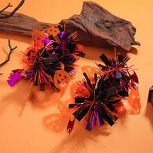 1 对万圣节彩色条纹流苏南瓜耳环，金属线彩色流苏装饰耳环适合节日派对、化妆舞会装饰