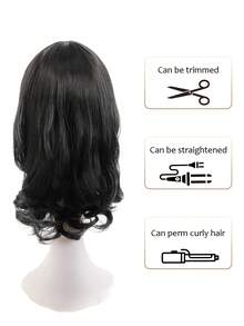 1 bộ tóc giả xoăn ngắn tổng hợp - Tóc giả hóa trang cho bé gái - màu đen - Xem 5