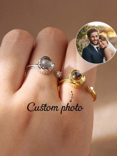 Anéis de Projeção de Fotos Personalizados para Mulheres, Estilo Minimalista Personalizado, Anéis de Casal Abertos com Fotos Comemorativas, Anéis de Casamento e Pedido de Casamento com Qualquer Foto Personalizada, Joias de Casamento, Temporada de Formatura, Dia das Mães, Presentes Únicos para Festivais de Música, Presentes de Aniversário para Ela