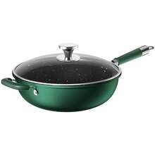 34cm Chef's Nonstick Wok Pan - Comes With Vented Lid - Even Heat Distribution For Gas/Induction Cooking - Green - View 1