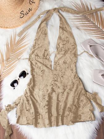 深 V 领露背撕破世界末日风格不对称性感迷你连衣裙