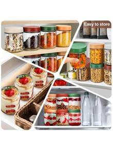 1/4 500毫升透明玻璃厨房储物罐，带盖，适用于隔夜燕麦片杯，适用于办公室或健身房的酸奶、水果和零食。用于在厨房储存燕麦片、布丁、水果和隔夜燕麦片，学校用品，返校必备学校用品