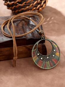 TopHanqi 1 pieza Collar colgante estilo bohemio retro para mujer, collar de cadena de cuerda decorado con rhinestones geométricos circulares, versátil para uso diario, accesorios para fiestas y regalo