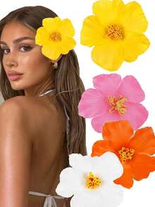 6个/3个/1个 6色人造花发夹，波西米亚风花朵发卡，夏威夷风发夹，适合海滩度假，波西米亚百合花发夹，夏威夷风花朵发夹，女士海滩度假派对波西米亚风发饰，女士，夏威夷派对，夏季派对DIY人造花发饰 - 彩色 - 查看 25