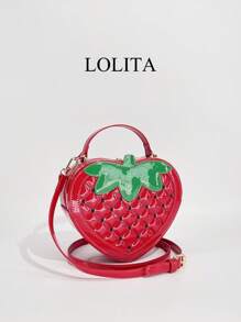 Strawberry Shaped PU Cross-Body Bag, Quilted Pattern, Zipper Closure, With Detachable Strap And Cosmetic Pouch, Suitable For Themed Occasions, Fashion Mini Strawberry Purse Fruit Bag Women Shoulder Bag Back To School Season - Red - View 2