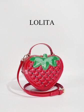 Bolso cruzado con forma de fresa de PU, con patrón acolchado, cierre de cremallera, con correa desmontable y bolsa cosméticaApropiado para ocasiones temáticas, mini bolso de mujer con diseño de fresa, bolso de hombro con diseño de fruta para la temporada de vuelta al colegio