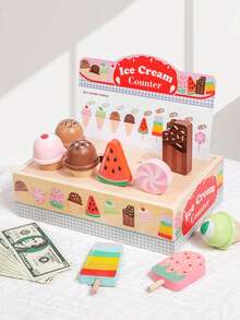 儿童仿真过家家冰淇淋店食堂收银柜台角色扮演木制玩具早教互动过家家玩具