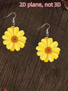 1 paire Boucles d'oreilles pendantes élégantes en acrylique motif tournesol pour femme, délicates boucles d'oreilles pendantes florales, légères et à la mode, double face, couleurs vives, style bohème, cadeau raffiné pour femme, festivals, été