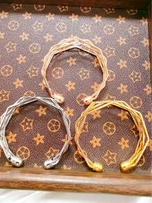 1pc Multi-Color Adjustable Open Geometric Bangle Bracelet, Suitable For Daily Wear, Gatherings And Gifts - Yellow Gold - View 1