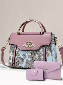 Fashion Women Color Block Shoulder Bag & Phone Pouch - Blue - View 11