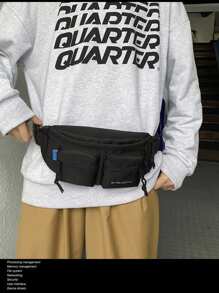 Bolsa de cintura de estilo Harajuku japonés, negra, de gran capacidad y versátil, bolso bandolera/cruzado unisex simple para estudiantes, bolsa deportiva impermeable de nylon, estilo universitario