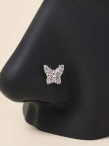 1 pieza Anillo para la nariz en forma de mariposa de acero inoxidable 316 con rhinestones, joyería para mujer