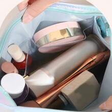 2pcs Letter Laser Makeup Bag, Transparent Jelly Travel Organizer Pouch, Large Capacity High-End Toiletry Bag