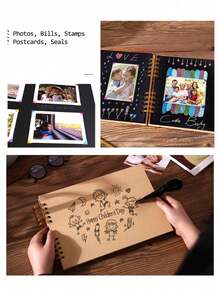 1pc 60-Page (30 Sheets) Kraft Paper Scrapbook, DIY Meaningful Scrapbooking Album Gift, PVC Photo Corners, For Wedding Guest Book, Anniversary, Family DIY Scrapbook - For Handmade Paper DIY, Birthday Gift, Graduation Gift, Family Collection Commemorative Gift - Multicolor - View 10