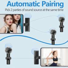 Wireless Mini Lavalier Microphone Compatible With IPhone And IPad - Wireless Dual Microphone, Plug And Play, 2.4G Ultra-Low Latency, Built-In Noise Reduction Chip, 5 Hours Working Time, Suitable For Two-Person Creation, (50mAh Rechargeable Battery) - Black - View 9