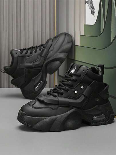 بوت رياضية عالية الكاحل للرجال، بوت رياضية جلدية موضوعية جديدة سميكة، بوت رياضية كاجوال سميكة الوحدة للرجال، مقاومة للانزلاق، مقاومة للزيت، بوت تنزه مقاومة للماء للخارج