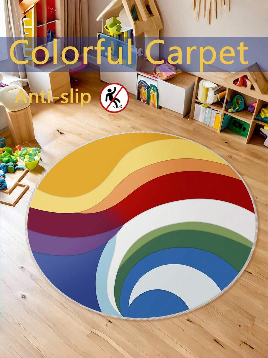 1 块客厅圆形地毯床边地毯可水洗抽象风格吸水防滑涤纶地垫可擦拭易清洁适用于客厅卧室办公室厨房浴室等室内场景入口地毯装饰地毯返校 - 彩色 - 查看 1