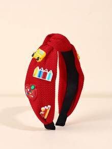 1/3 件女童开学宽发带，卡通学校/巴士/苹果/铅笔头带，开学第一天适用，女学生礼物，发饰（红色、黄色、绿色、蓝色）