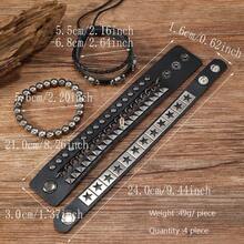 4pcs Wide PU Leather Skull & Pentagram Bracelet Set - Handmade Multi-Layer Studded Leather, Skull Beaded Wristband, Ideal Jewelry Gift For Men And Teenage Boys