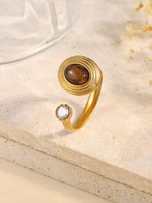 1 Stück Edelstahl Vintage goldfarben offener Ring mit braunem Edelstein, geeignet für den täglichen Gebrauch von Frauen oder als Geschenk