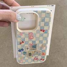 1 chiếc ốp lưng điện thoại thời trang bằng chất liệu TPU, họa tiết caro xanh trắng dễ thương với hình gấu hồng và quả anh đào, tương thích với điện thoại . Quà tặng sinh nhật mùa xuân, phiên bản quốc tế, không phải phiên bản nội địa. - trắng - Xem 4