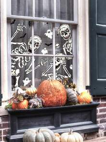 4 件万圣节骷髅窗贴骷髅鬼魂窗户贴纸装饰 PVC 静电贴花 - 粘性双面万圣节贴纸可调节恐怖蜘蛛蝙蝠骷髅和鬼魂适用于窗户鬼屋派对装饰、家居、卧室、玻璃墙装饰（无需电力）、节日窗户贴花 | 鬼屋配件 | PVC 贴纸、万圣节装饰、秋季装饰 - 彩色 - 查看 7