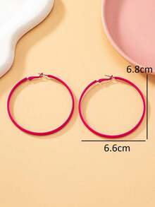 1pair European And American Style Minimalist Festival Celebration Extravagant Fashionable Large Pink Hoop Earrings Suitable For Women's Daily Wear - 粉色 - 查看 8