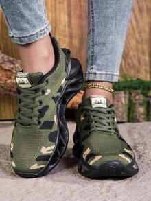 2025 新款女式迷彩刀锋鞋底休闲运动跑步鞋，透气轻便舒适百搭户外运动运动鞋 - 軍綠色 - 查看 4