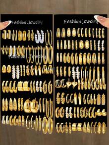 48-96 Pieces Fashionable, Elegant And Simple, Inlaid With Imitation Pearls, Love Butterfly Twist Hollow Design Earrings Set, Suitable For Women's Daily Light Luxury Collocation, To Participate In The Party Vacation Dating, Perfect Gift - 96PCS (Vàng) - Xem 1