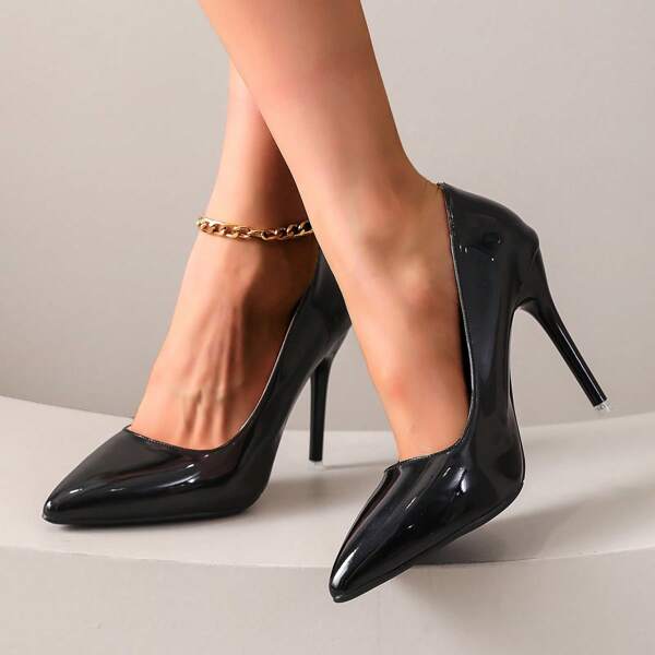 1 Pair Solid Color Sexy High Heel Slip-On Pumps For Women, Fashionable Stiletto Office Shoes, Beautiful Footwear For Party And Weddings