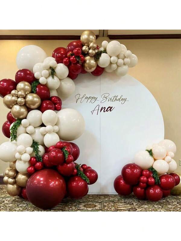 120pcs Gold, Beige, And Burgundy Balloon Arch Decor Set, 5/10/18 Inch Latex Balloons For Wedding, Birthday Party Decoration, Photo Backdrop, Gender Reveal, Anniversary Party