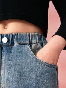 ASK JUNIOR 女童花卉印花阔腿牛仔裤 - 藍色 - 查看 9