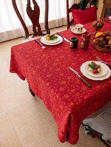 1 pezzo Tovaglia natalizia rossa con motivo a campanelle dorate, lavabile in lavatrice, tovaglia rettangolare adatta per tavolo da pranzo, tavolino da caffè, comodino, ideale per ristorante, festa, vacanze natalizie, Natale, Capodanno, decorazione, regalo