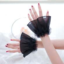 1 Paar einfarbige super Feenbraut kurze ausgestellte Ärmel Tüll Spitzenbesatz Maniküre Shooting Requisiten Braut Lolita JK Mädchen Armstulpen, geeignet für Hochzeiten, Partys