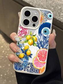 Evil Eye 1pc Yellow Lemon, Pink Grapefruit, Blue Swirl Pattern Waterproof Anti-Drop Anti-Slip Soft Mobile Phone Case Cover Compatible With Apple Phones Shockproof Scratch Resistant - Multicolor - View 3