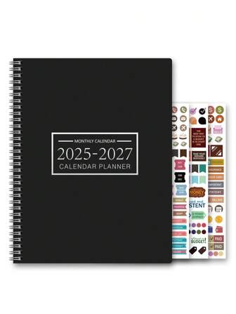 1pc 2026-2027 Monthly Academic Planner Calendar,+3 Stickers, 2-Year Overview From Jan 2026 To Dec 2027, Tabs, Notes, US Holidays Included,Ideal For Students, Teachers,And Busy Families, Office Back To School Supplies,2026 New Year Gifts