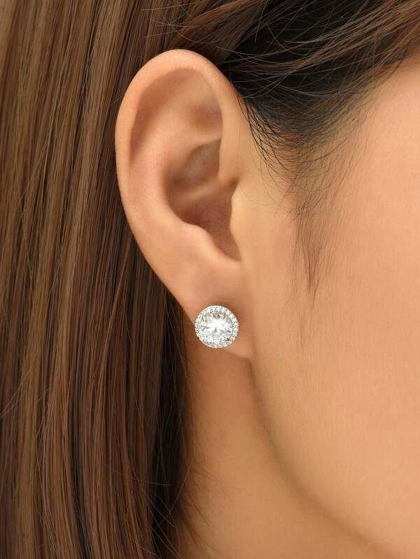 1 paire de boucles d'oreilles rondes ornées de zirconium cubique polyvalentes, de qualité exquise