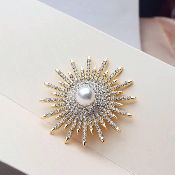 1 pieza Broche de flor de girasol con cristales de estilo europeo y americano de moda, adecuado para uso diario de mujeres, de estilo exagerado y brillante