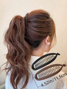 2 Items 1 Item, Simple Matte Solid Color Fishtail Clip, Elegant Vertical Ponytail Banana Clip In Solid Color Casual Leisure PP (Polypropylene) Ponytail Clip For Daily Commuting, Does Not Damage Hair, School Stuff