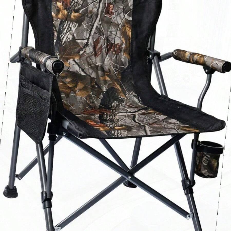 Camping Folding Chair Heavy Duty Steel Frame Support 400 LBS With Side Pocket And Cup Holder Portable For Camping Fishing Picnic Camouflage - Camouflage - View 1