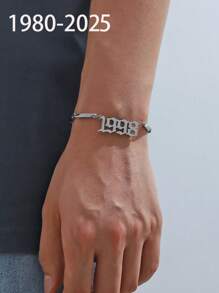 1 pc modern minimalist style steel color year digital time stick chain bracelet men's daily life