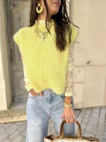 Women Knitted Sleeveless Top,Simple & Fashionable Casual EverydayWear,Christmas New Year - Yellow - View 8