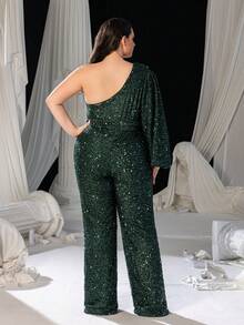 单肩亮片连体裤，灯笼袖设计，配有可调节腰带和阔腿裤 | 奢华魅力正式设计 | 完美适用于婚礼、晚宴、派对招待会和高端庆典 | 圣诞节配套服装