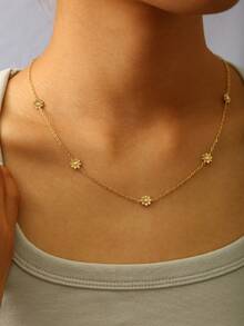 TONSI 1 chiếc dây chuyền mặt dây chuyền hình hoa cúc bằng thép không gỉ mạ vàng 18K, sang trọng, quyến rũ, cổ điển, tối giản, thời trang, retro cao cấp, phù hợp cho mùa hè, kỳ nghỉ, du lịch, công sở, mặc hàng ngày, tiệc tùng, tụ họp dành cho phụ nữ. - Vàng - Xem 2