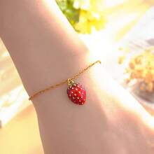 1 件镀金半草莓项链，适合夏季女孩的草莓珠宝项链，适合女性的草莓礼物，迷人项链 - 紅色 - 查看 4