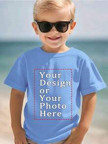Customized T-Shirt For Young Boy, Suitable For Spring, Summer, Autumn, Can Print Your Family Members Photos, Pet Photos, Life Photos, Commemorative Photos