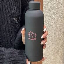 1个500毫升黑色保温杯，带蝴蝶结装饰，腊肠犬和爱心图案，简约黑粉少女风咖啡杯 - 彩色 - 查看 10