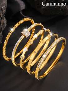 Camhanno 1PC Light Luxury And Stylish Stainless Steel Gold Bracelet With Elegant Temperament, Classic Style, Timeless, Suitable For Women's Daily Wear, Holiday Gift